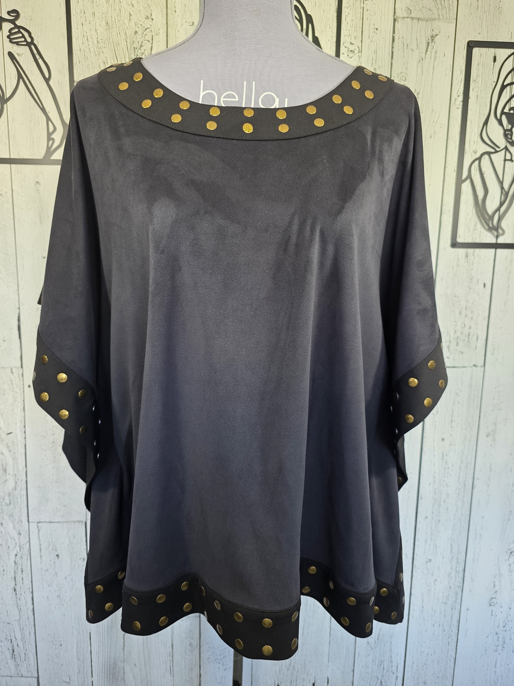 NYGÅRD Black Gold Studded Poncho Top Large Party Going Out Fall